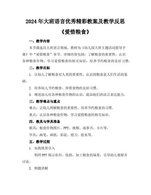 2024年大班语言优秀精彩教案及教学反思《爱惜粮食》