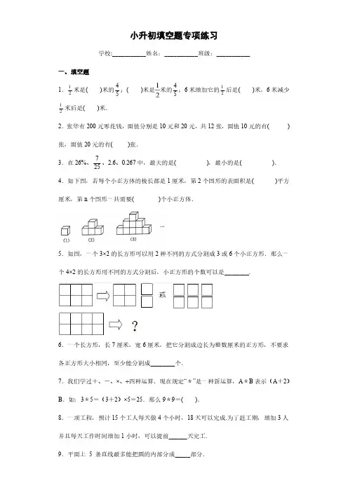人教版小学六年级下册数学 小升初填空题专项练习 练习试题试卷含答案