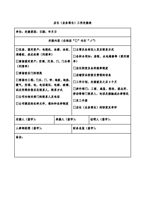 店长(业务课长)工作交接表