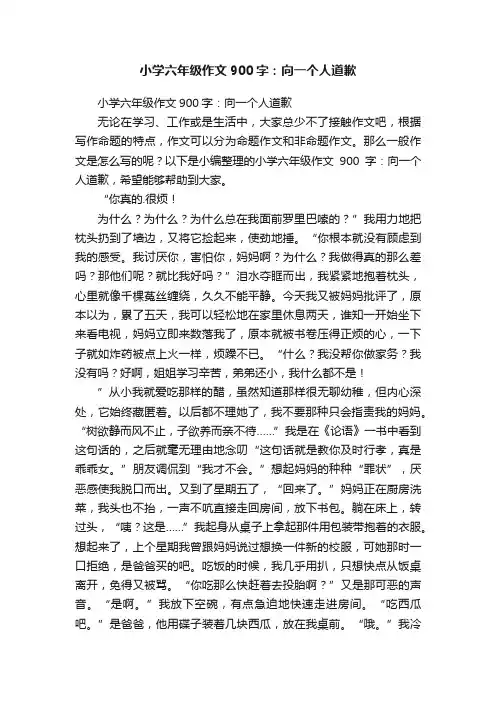 小学六年级作文900字：向一个人道歉