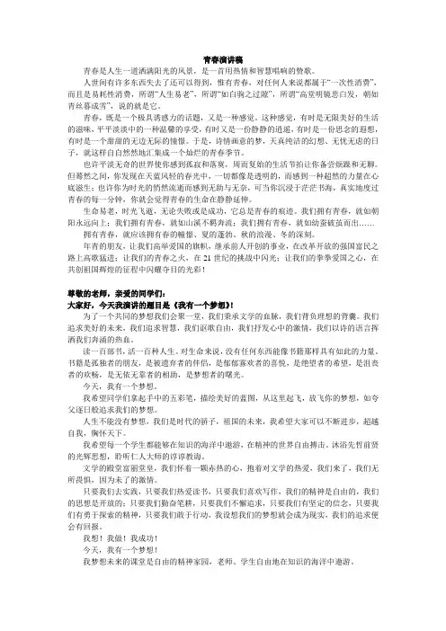 关于梦想的演讲稿(1)