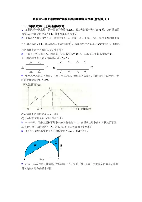 最新六年级上册数学试卷练习题应用题期末试卷(含答案)(1)