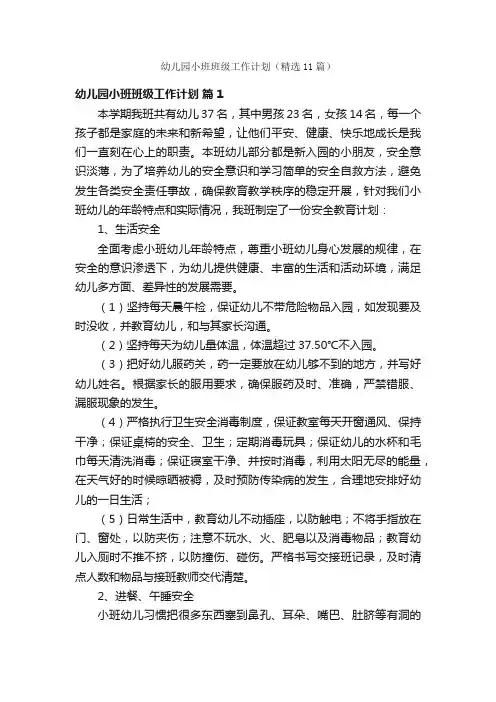 幼儿园小班班级工作计划（精选11篇）