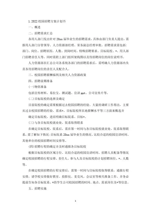 2022校园招聘方案计划书(精选)