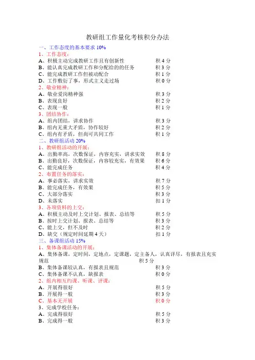 教研组工作量化考核积分