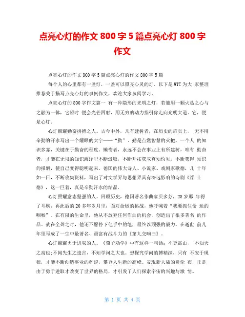 点亮心灯的作文800字5篇点亮心灯800字作文
