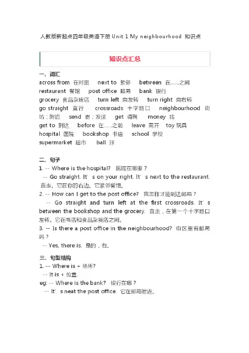 人教版新起点四年级下册英语单元知识点合集