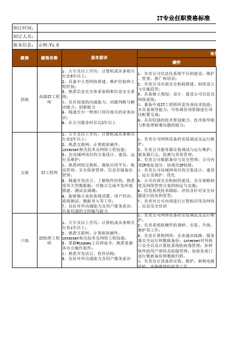 信息管理专业-IT工程师任职资格标准