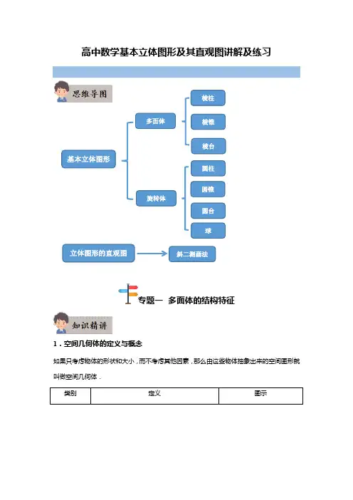 高中数学基本立体图形及其直观图讲解及练习