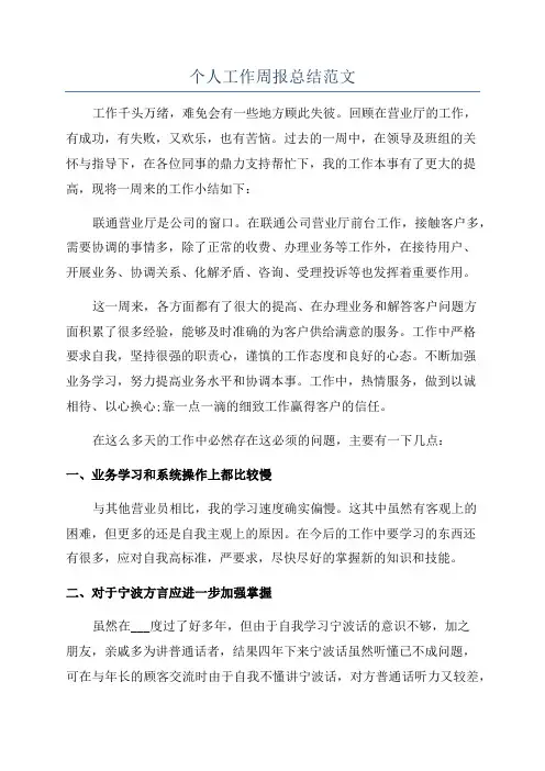 个人工作周报总结范文