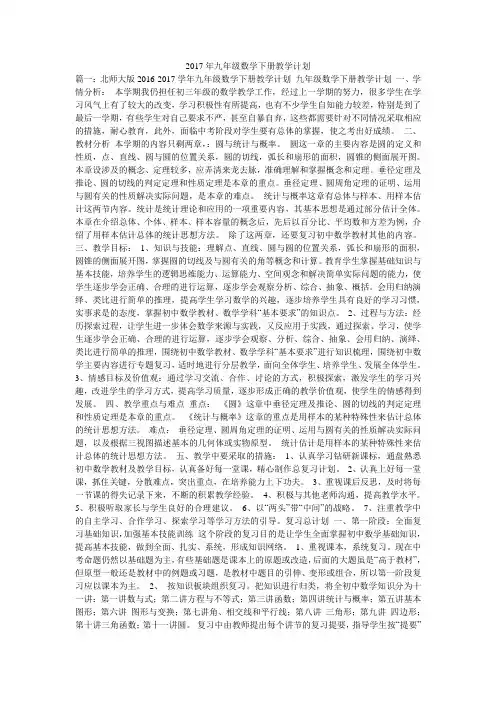 2017年九年级数学下册教学计划