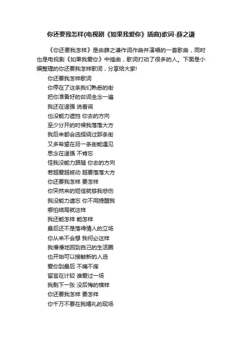 你还要我怎样（电视剧《如果我爱你》插曲）歌词-薛之谦