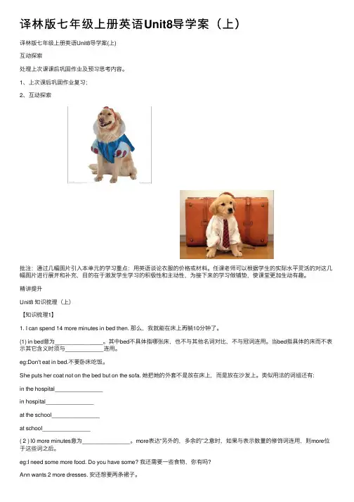 译林版七年级上册英语Unit8导学案（上）