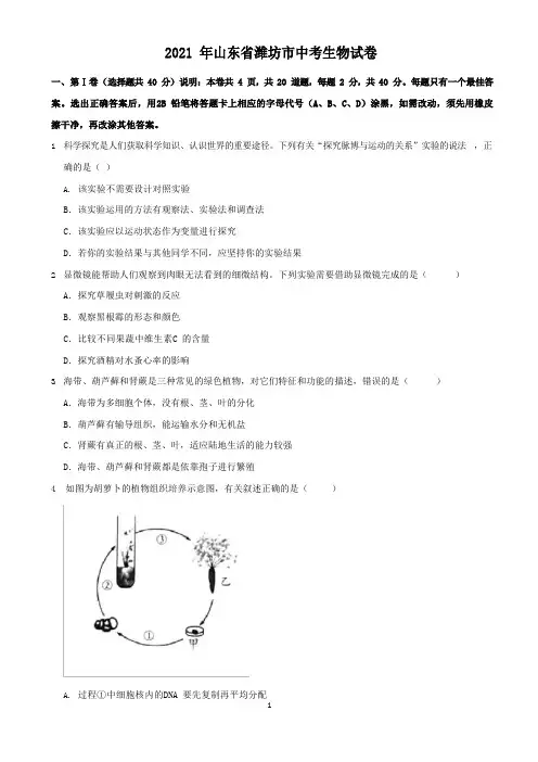 2022年山东省潍坊市中考生物试题及答案解析