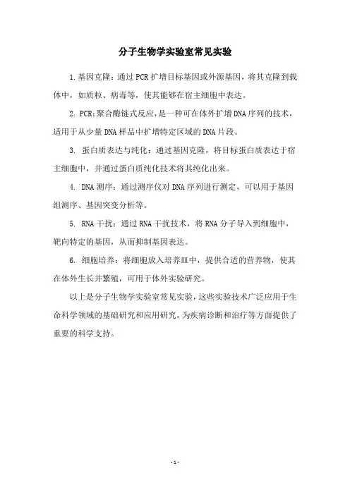 分子生物学实验室常见实验