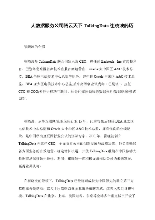 大数据服务公司腾云天下TalkingData崔晓波简历