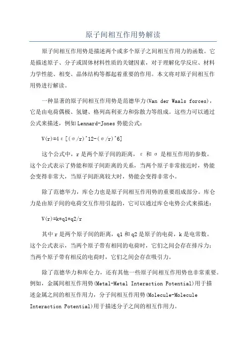 原子间相互作用势解读