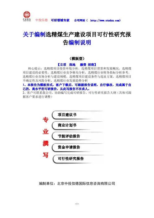 关于编制选精煤生产建设项目可行性研究报告编制说明