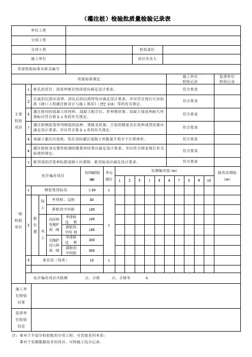 (灌注桩)检验批质量检验记录表