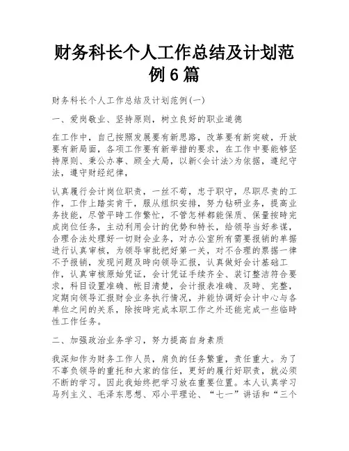 财务科长个人工作总结及计划范例6篇