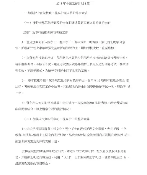 2018年中医工作计划4篇