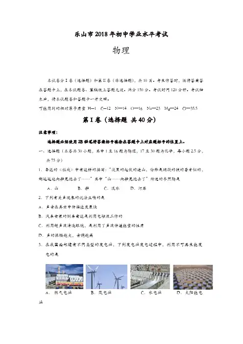四川省乐山市2018年中考物理试题及答案