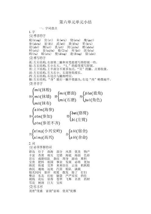 人教部编版三年级上册语文第六单元知识小结