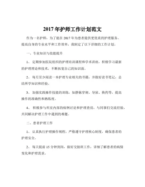 2017年护师工作计划范文