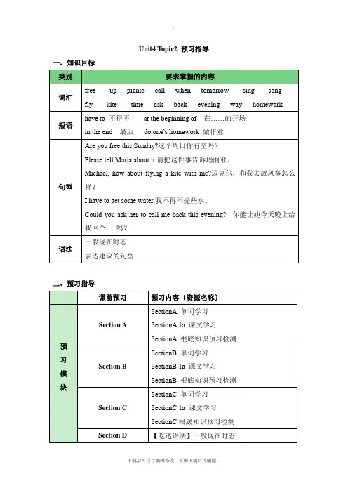 仁爱版英语七年级上册unit4_topic2_预习指导