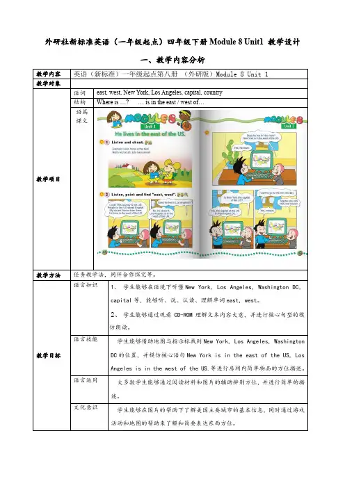 小学英语外研版四年级下册《Module 8 Unit1》教学设计 (1)