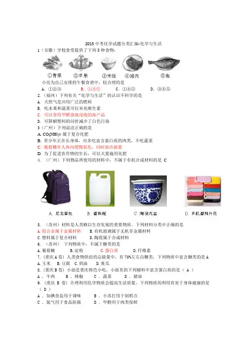 2015年全国各地中考化学试题分类汇编：化学与生活(含答案)