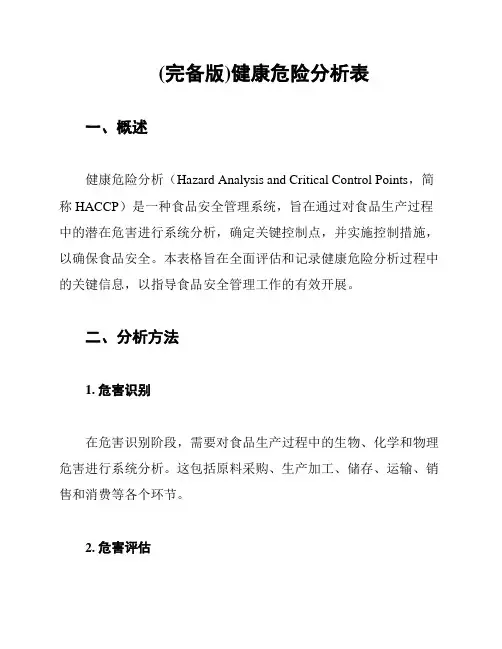 (完备版)健康危险分析表