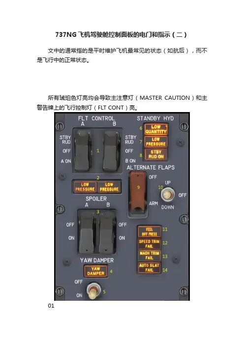 737NG飞机驾驶舱控制面板的电门和指示（二）