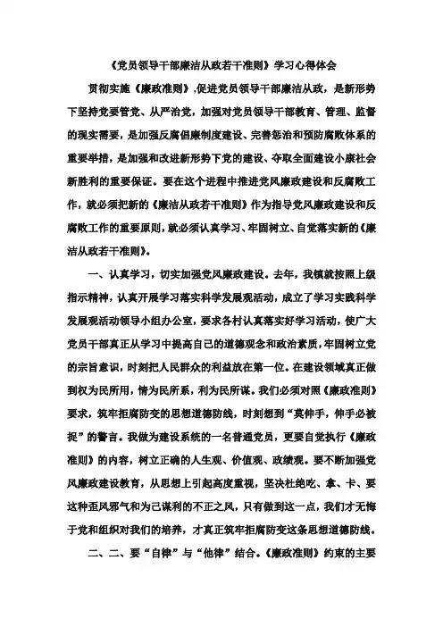 党员领导干部廉洁从政若干准则