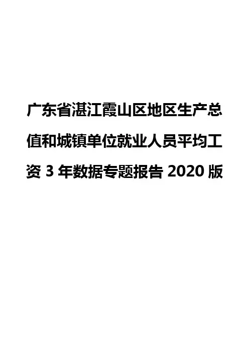 广东省湛江霞山区地区生产总值和城镇单位就业人员平均工资3年数据专题报告2020版