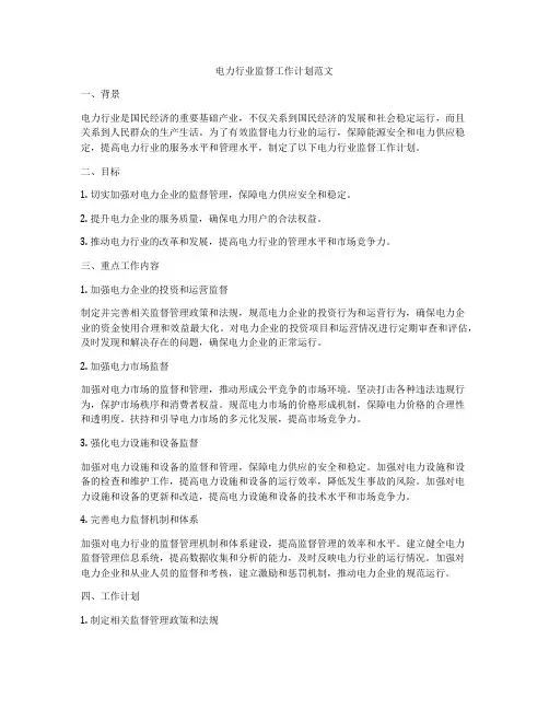 电力行业监督工作计划范文