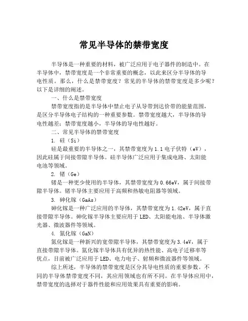 常见半导体的禁带宽度