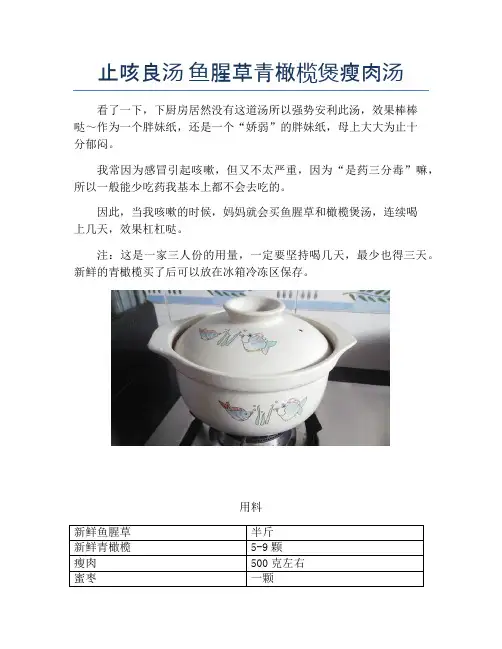 止咳良汤 鱼腥草青橄榄煲瘦肉汤
