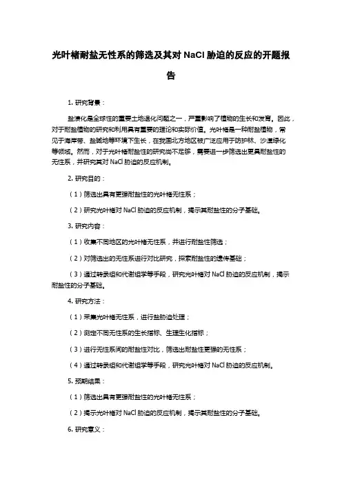 光叶楮耐盐无性系的筛选及其对NaCl胁迫的反应的开题报告