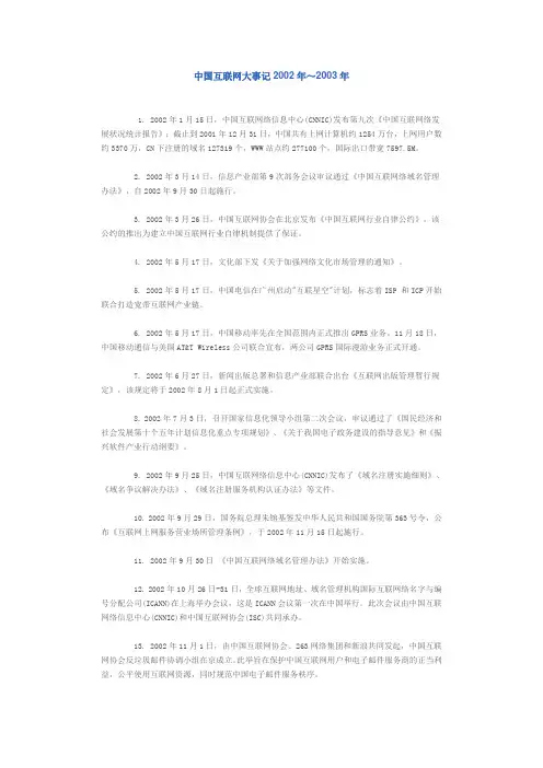 中国互联网大事记2002-2003