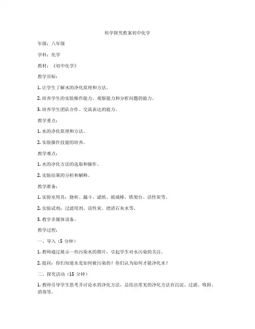 科学探究教案初中化学