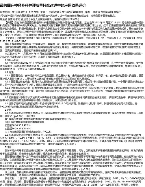 品管圈在神经外科护理质量持续改进中的应用效果评价