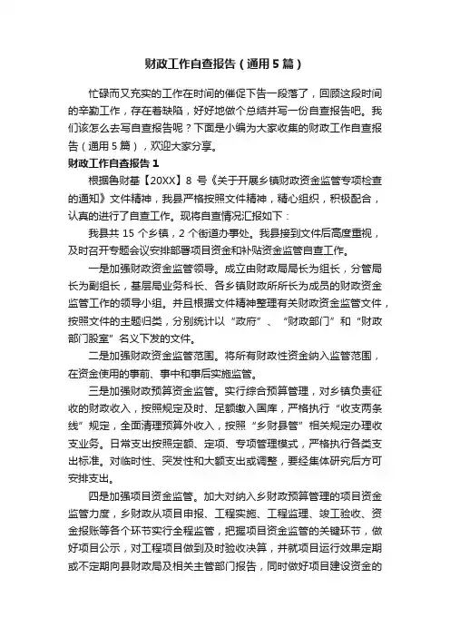 财政工作自查报告（通用5篇）
