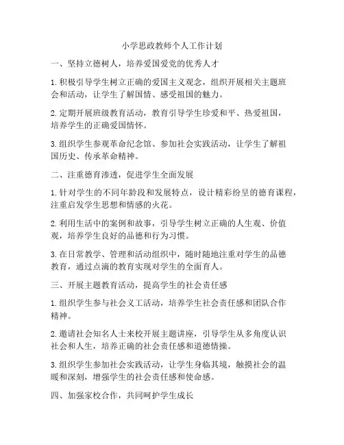 小学思政教师个人工作计划