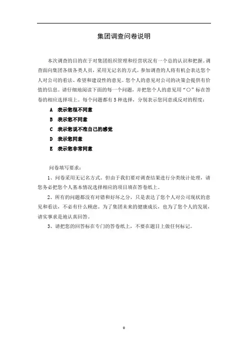 集团调查问卷模版