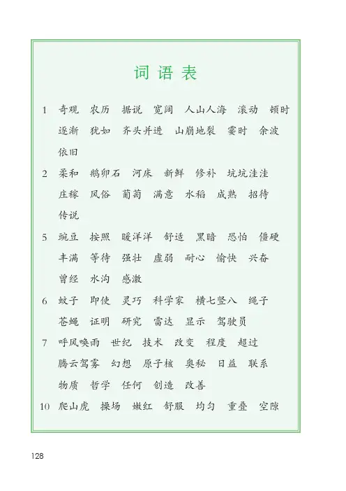 4年级上册语文词语表