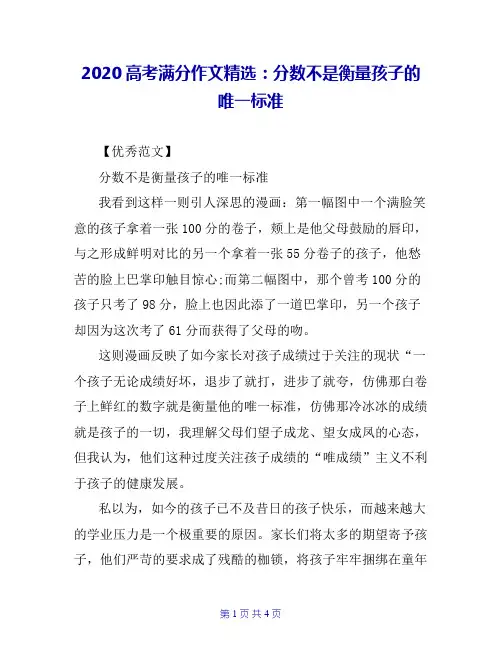 2020高考满分作文精选：分数不是衡量孩子的唯一标准