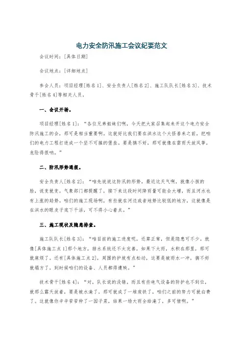 电力安全防汛施工会议纪要范文