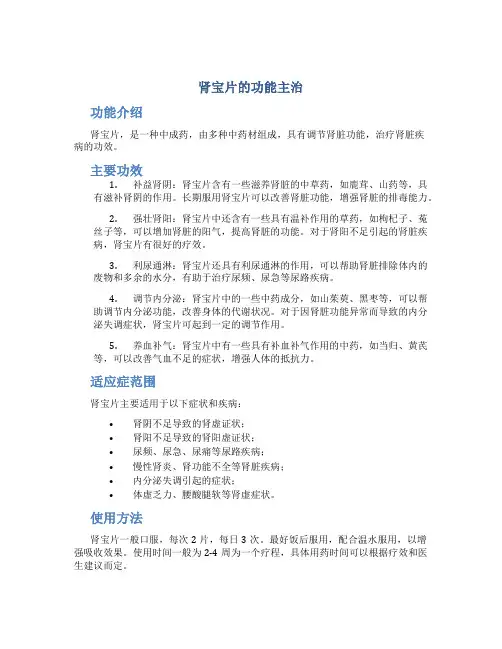 肾宝片的功能主治为