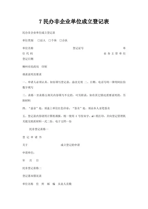 7民办非企业单位成立登记表